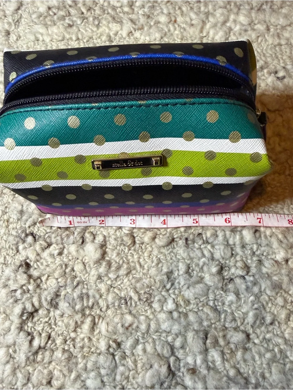 Stella & Dot Multicolor Striped Polka Dot Cosmetic Pouch - Pink/Green/Blue